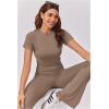 imageEkouaer Womens Lounge Sets 2 Piece Outfits Short Sleeve Crops FoldOver Flare Pants Loungewear Sweatsuit Skim SetsBrown