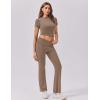 imageEkouaer Womens Lounge Sets 2 Piece Outfits Short Sleeve Crops FoldOver Flare Pants Loungewear Sweatsuit Skim SetsBrown