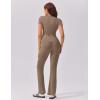 imageEkouaer Womens Lounge Sets 2 Piece Outfits Short Sleeve Crops FoldOver Flare Pants Loungewear Sweatsuit Skim SetsBrown