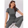 imageEkouaer Womens Lounge Sets 2 Piece Outfits Short Sleeve Crops FoldOver Flare Pants Loungewear Sweatsuit Skim SetsDark Grey