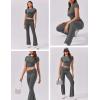 imageEkouaer Womens Lounge Sets 2 Piece Outfits Short Sleeve Crops FoldOver Flare Pants Loungewear Sweatsuit Skim SetsDark Grey