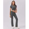 imageEkouaer Womens Lounge Sets 2 Piece Outfits Short Sleeve Crops FoldOver Flare Pants Loungewear Sweatsuit Skim SetsDark Grey