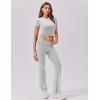 imageEkouaer Womens Lounge Sets 2 Piece Outfits Short Sleeve Crops FoldOver Flare Pants Loungewear Sweatsuit Skim SetsLight Grey