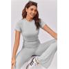 imageEkouaer Womens Lounge Sets 2 Piece Outfits Short Sleeve Crops FoldOver Flare Pants Loungewear Sweatsuit Skim SetsLight Grey