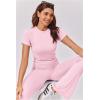 imageEkouaer Womens Lounge Sets 2 Piece Outfits Short Sleeve Crops FoldOver Flare Pants Loungewear Sweatsuit Skim SetsLight Pink
