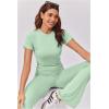imageEkouaer Womens Lounge Sets 2 Piece Outfits Short Sleeve Crops FoldOver Flare Pants Loungewear Sweatsuit Skim SetsMint Green