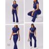 imageEkouaer Womens Lounge Sets 2 Piece Outfits Short Sleeve Crops FoldOver Flare Pants Loungewear Sweatsuit Skim SetsNavy Blue