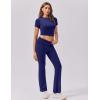 imageEkouaer Womens Lounge Sets 2 Piece Outfits Short Sleeve Crops FoldOver Flare Pants Loungewear Sweatsuit Skim SetsNavy Blue