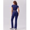 imageEkouaer Womens Lounge Sets 2 Piece Outfits Short Sleeve Crops FoldOver Flare Pants Loungewear Sweatsuit Skim SetsNavy Blue