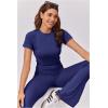 imageEkouaer Womens Lounge Sets 2 Piece Outfits Short Sleeve Crops FoldOver Flare Pants Loungewear Sweatsuit Skim SetsNavy Blue