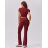 imageEkouaer Womens Lounge Sets 2 Piece Outfits Short Sleeve Crops FoldOver Flare Pants Loungewear Sweatsuit Skim SetsWine Red