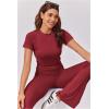 imageEkouaer Womens Lounge Sets 2 Piece Outfits Short Sleeve Crops FoldOver Flare Pants Loungewear Sweatsuit Skim SetsWine Red