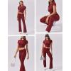 imageEkouaer Womens Lounge Sets 2 Piece Outfits Short Sleeve Crops FoldOver Flare Pants Loungewear Sweatsuit Skim SetsWine Red
