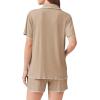 imageEkouaer Womens Ribbed Button Down Pajamas Sets 2 Piece Short Sleeve Shorts Pjs Knit Lounge SetsKhaki