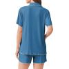 imageEkouaer Womens Ribbed Button Down Pajamas Sets 2 Piece Short Sleeve Shorts Pjs Knit Lounge SetsLake Blue