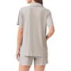 imageEkouaer Womens Ribbed Button Down Pajamas Sets 2 Piece Short Sleeve Shorts Pjs Knit Lounge SetsLight Gray