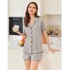imageEkouaer Womens Ribbed Button Down Pajamas Sets 2 Piece Short Sleeve Shorts Pjs Knit Lounge SetsLight Gray