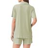 imageEkouaer Womens Ribbed Button Down Pajamas Sets 2 Piece Short Sleeve Shorts Pjs Knit Lounge SetsLight Green