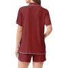 imageEkouaer Womens Ribbed Button Down Pajamas Sets 2 Piece Short Sleeve Shorts Pjs Knit Lounge SetsMaroon Red