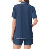 imageEkouaer Womens Ribbed Button Down Pajamas Sets 2 Piece Short Sleeve Shorts Pjs Knit Lounge SetsNavy Blue
