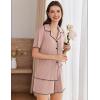 imageEkouaer Womens Ribbed Button Down Pajamas Sets 2 Piece Short Sleeve Shorts Pjs Knit Lounge SetsPeach Pink