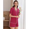 imageEkouaer Womens Ribbed Button Down Pajamas Sets 2 Piece Short Sleeve Shorts Pjs Knit Lounge SetsRose