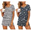 imageEkouaer 2 Pack Womens Pajama Sets Short Sleeve Top with Shorts Soft Pj Comfy Sleepwear Chest PocketWhite LeopardGrey Stars
