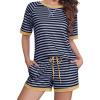imageEkouaer Pajamas for Women Short Sleeve Pjs Sets Crewneck Striped Tops and Shorts 2 Piece Lounge Sets with Pockets SXXLBlack Blue Stripe