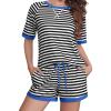 imageEkouaer Pajamas for Women Short Sleeve Pjs Sets Crewneck Striped Tops and Shorts 2 Piece Lounge Sets with Pockets SXXLBlack White Stripe
