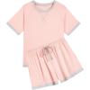 imageEkouaer Pajamas for Women Short Sleeve Pjs Sets Crewneck Striped Tops and Shorts 2 Piece Lounge Sets with Pockets SXXLSolidpink