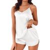 imageEkouaer Silk Pajamas Set for Women Satin Camisole Sleepwear Lingerie VNeck Cami Top and Shorts PjsWhite