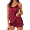 imageEkouaer Silk Pajamas Set for Women Satin Camisole Sleepwear Lingerie VNeck Cami Top and Shorts PjsWine Red