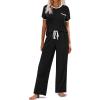 imageEkouaer Women Lounge Pajamas Sets Ribbed Knit PJ Short Sleeve and Long Pajama Pant Soft 2 Piece Sleepwear Loungwear SetBlack