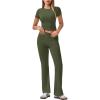 imageEkouaer Womens Lounge Sets 2 Piece Outfits Short Sleeve Crops FoldOver Flare Pants Loungewear Sweatsuit Skim SetsArmy Green