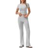imageEkouaer Womens Lounge Sets 2 Piece Outfits Short Sleeve Crops FoldOver Flare Pants Loungewear Sweatsuit Skim SetsLight Grey