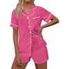 imageEkouaer Womens Pajama Set Short Sleeve Sleepwear Summer Button Down Nightwear Lounge Set Soft Pjs SXXLRose Red