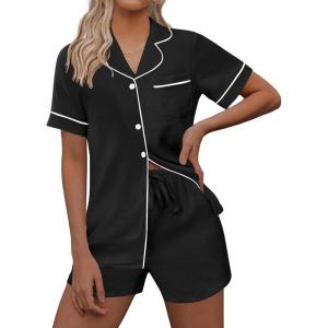 imageEkouaer Womens Pajama Set Short Sleeve Sleepwear Summer Button Down Nightwear Lounge Set Soft Pjs SXXLBlack
