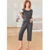 imageEkouaer Pajamas for Women Set Short Sleeve Pj Sets Pullover Tops ampamp Capri Pants 2 Piece Sleepwear Loungewear SXXLDark Grey