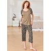 imageEkouaer Pajamas for Women Set Short Sleeve Pj Sets Pullover Tops ampamp Capri Pants 2 Piece Sleepwear Loungewear SXXLLeopard