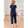 imageEkouaer Pajamas for Women Set Short Sleeve Pj Sets Pullover Tops ampamp Capri Pants 2 Piece Sleepwear Loungewear SXXLNavy Blue