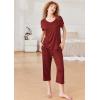 imageEkouaer Pajamas for Women Set Short Sleeve Pj Sets Pullover Tops ampamp Capri Pants 2 Piece Sleepwear Loungewear SXXLWine Red