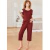 imageEkouaer Pajamas for Women Set Short Sleeve Pj Sets Pullover Tops ampamp Capri Pants 2 Piece Sleepwear Loungewear SXXLWine Red