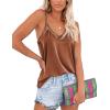 imageEkouaer Silk Tank Top for Women Mesh V Neck Satin Camisole Silky Sleeveless Tank Cami ShirtLight Coffee