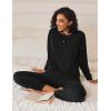imageEkouaer Womens Pajamas 2 Piece Lounge Set Long Sleeve Top and Elastic Waist Pants Sweatsuits Casual Pjs with Pockets SXXLBlack