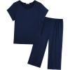 imageEkouaer Pajamas for Women Set Short Sleeve Pj Sets Pullover Tops ampamp Capri Pants 2 Piece Sleepwear Loungewear SXXLNavy Blue