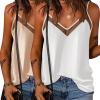 imageEkouaer Silk Tank Top for Women Mesh V Neck Satin Camisole Silky Sleeveless Tank Cami ShirtChampagneWhite