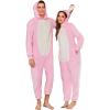 imageEkouaer Unisex Adult Animal Onesie One Piece Fleece Pajamas Halloween Costume Sleepwear HomewearPink Bunny