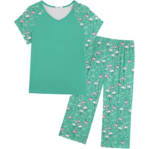 imageEkouaer Pajamas for Women Set Short Sleeve Pj Sets Pullover Tops ampamp Capri Pants 2 Piece Sleepwear Loungewear SXXLFlamingo