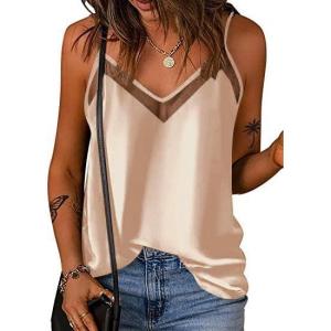 imageEkouaer Silk Tank Top for Women Mesh V Neck Satin Camisole Silky Sleeveless Tank Cami ShirtChampagne