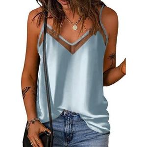 imageEkouaer Silk Tank Top for Women Mesh V Neck Satin Camisole Silky Sleeveless Tank Cami ShirtLight Blue